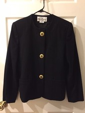 Vintage Oleg Cassini Womens Black Wool Jacket Size 6