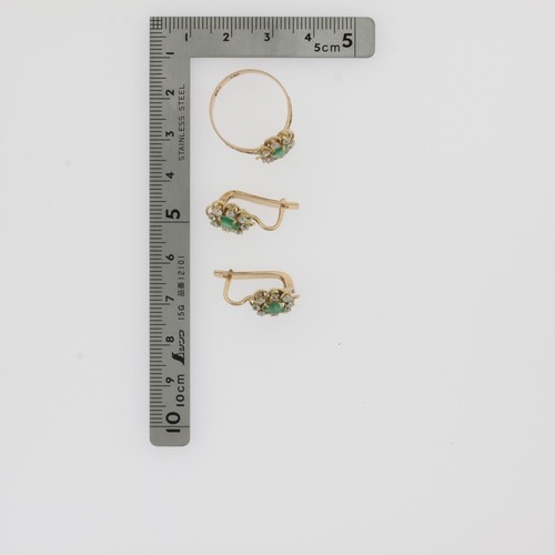 14K Rose Gold Emerald & White Stone Earrings with matching Ring Circa 1980 - Picture 8 of 8