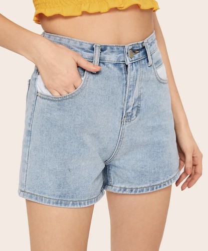 Pantaloncini donna jeans shorts hot pants vita alta taglia L | eBay