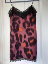 Zara Basic Slip Dress Burgundy & Black Pattern 10 S