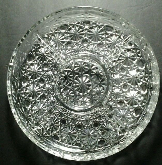 Vintage LE Smith Daisy Button Clear 5 Sectional Round Relish Glass