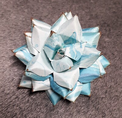 Handmade Paper Flower Broch / Pin (Marbled Blue) for Romance / Love