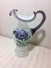 VINTAGE FENTON PURPLE CREST SPIRAL OPTIC EWER PITCHER VASE W/FLOWERS & LABEL