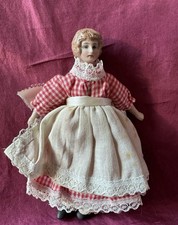 German-Made Antique Porcelain Bisque Head Cloth Doll, Blonde, 5”
