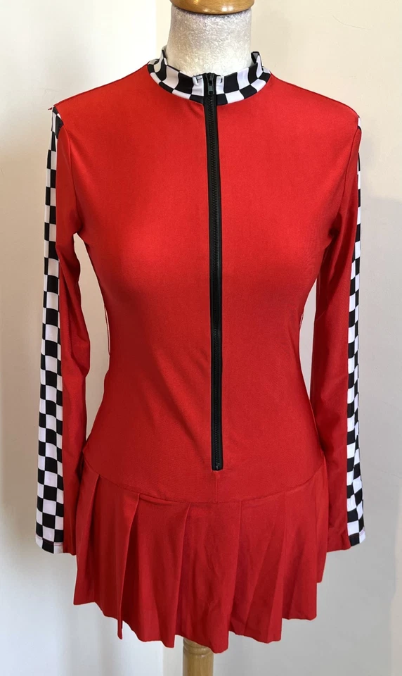 robe T36/38 courte ample et patineuse tissus stretch rouge et à carreaux 432/ - Photo 1/4