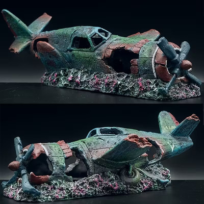 Airplane Wreck Aquarium Decoration Resin Fish Tank Cave Hideout Ornament