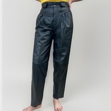 Vintage I.O.U. Euro-Mode Black Leather Pants High Waist Pleated Barrel Leg Sz 29
