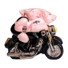Clay Art "I Love Hogs" Tattoo Biker Pigs on Motorcycle Salt Pepper Shaker Set 