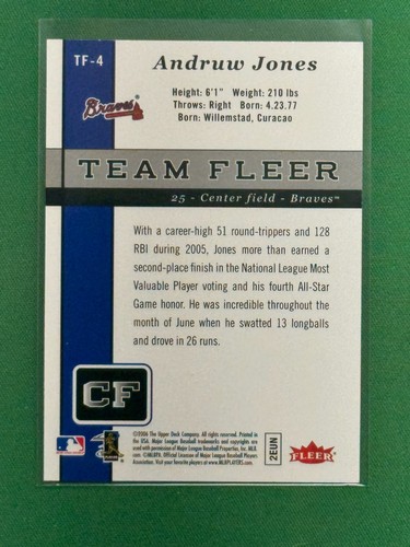 2006 Fleer Baseball Team Fleer #TF-4 Andruw Jones - Picture 2 of 2