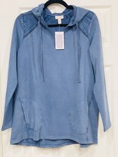 LOGO by Lori Goldstein Women's French Terry Hoodie w Pockets Faded Blue Size S