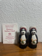 Hamms Beer Indian Chief Salt And Pepper Shaker Special Light Set With Card #10