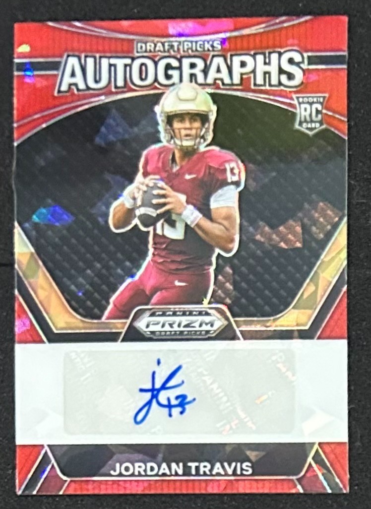 2024 Prizm Draft Jordan Travis RC Auto Red Cracked Ice #DPA-JTS – Seminoles