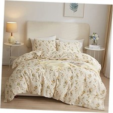 Yellow Floral Duvet Cover Full 3 Pieces Cotton Girls Full 80" x 90" F Wendy