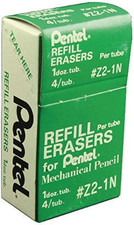 Mechanical Pencil Eraser Refills, Z2-1N, Box of 12 Tubes of 4 Erasers Total 48