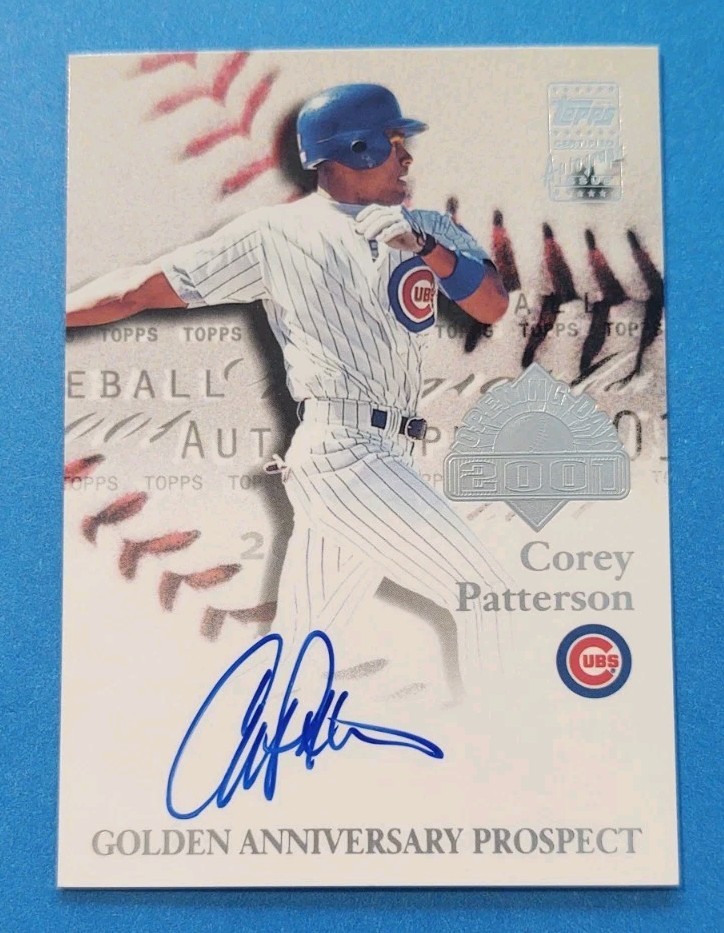 2001 Topps Opening Day Corey Patterson golden anniversary autographed card