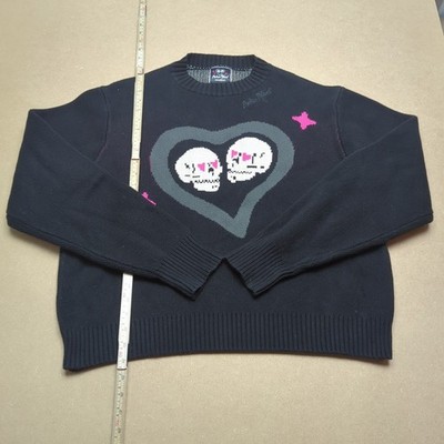 Broken Planet Jumper Mens Medium Black Skull Heart Knit Sweater Streetwear