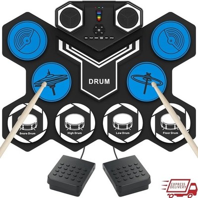 Upgraded Electric Drum Set Kids Portable 9 Pads Supports Recording & Headphones