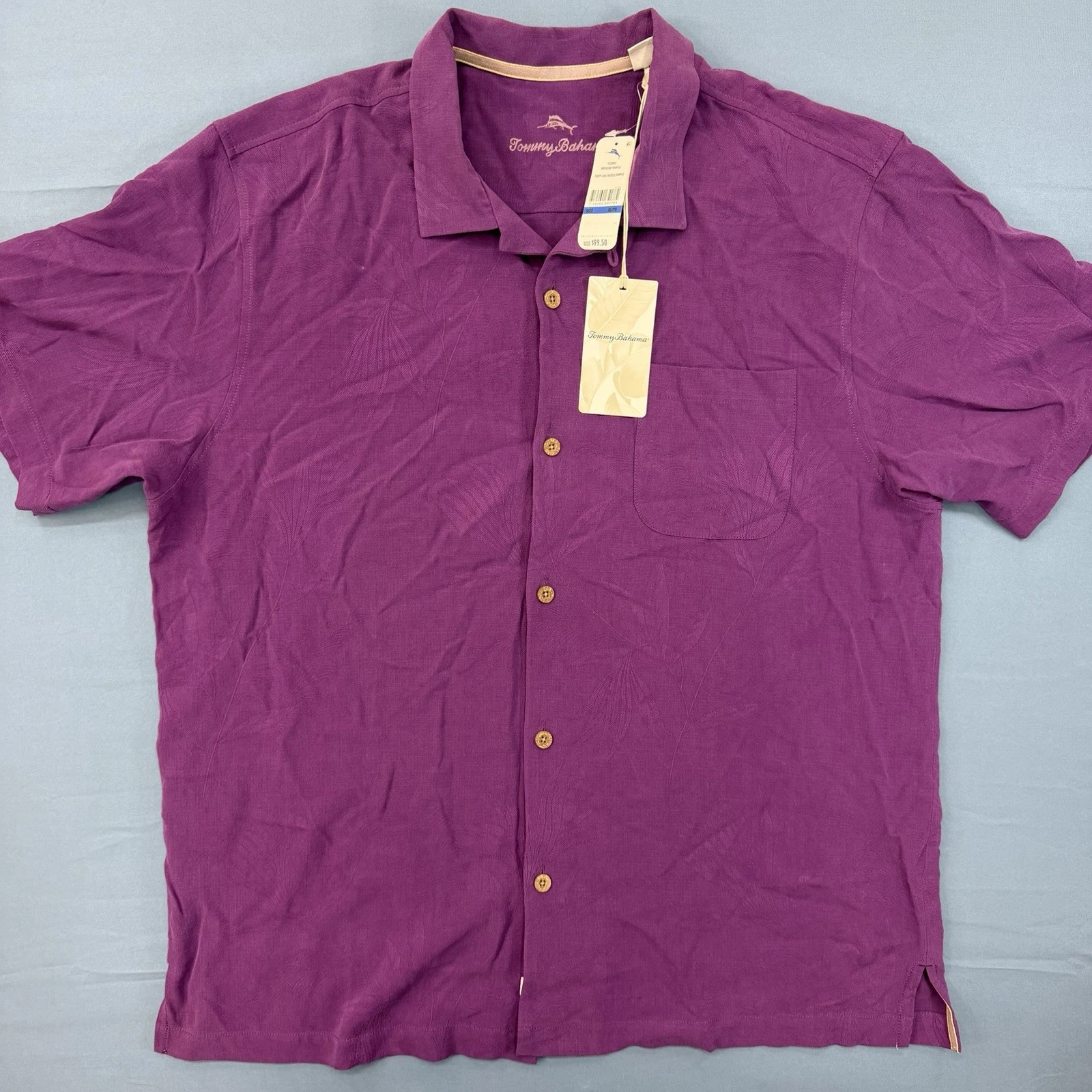 Tommy Bahama Camp Shirt Mens L Purple 100% Silk Tropical Jacquard New NWT $99