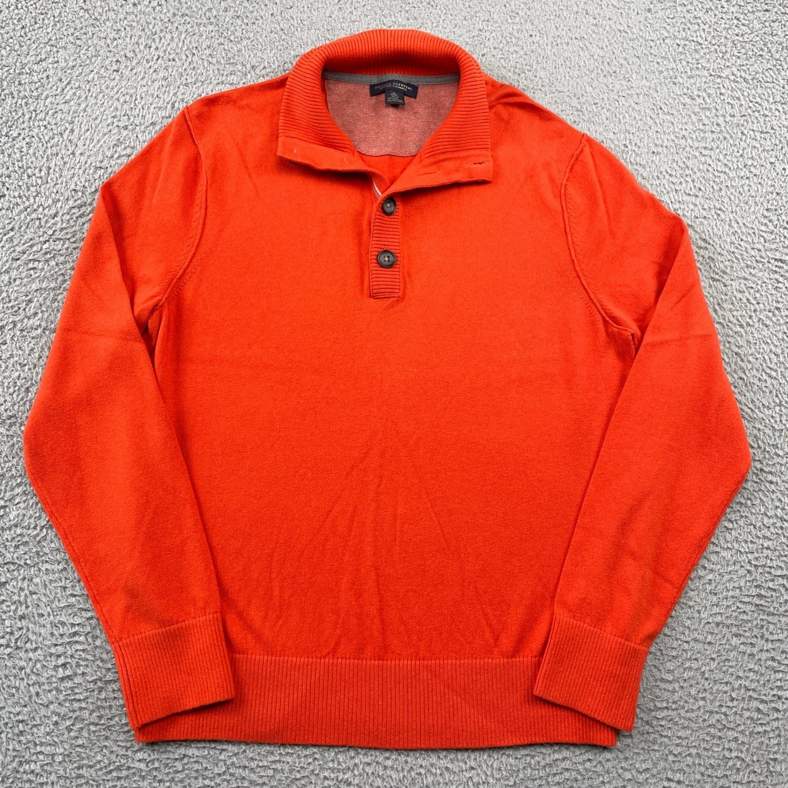 Banana Republic Sweater Mens L Orange Cotton Cashmere Mock Neck Button Pullover