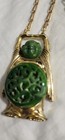 60'S HAPPY BUDDAH LUCITE/ DK GREEN PENDANT "HMS" 26" CHAIN HANGING 13" — photo 3