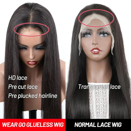 No Silk Human Hair 30 Inch HD Lace Wigs Straight 5x5 4x4 Glueless Closure - Picture 9 of 21