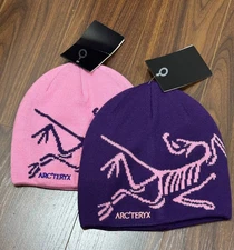 Set of 2 Arc'teryx Bird Head Toque Beanie – Pink & Purple Wool Knit Winter Ski