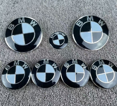 7pcs BMW Black White Roundel Grommets 82mm 74mm Front Rear Emblem Badge