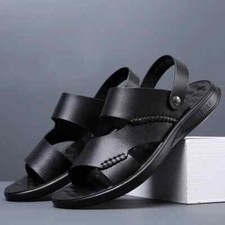 Summer Genuine Leather Slippers Thick-Soled Non-Slip Beach Open-Toe Sandals
