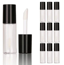 10 PCS Empty round plastic Black 3ml lip gloss tubes mini sample size lipglos...