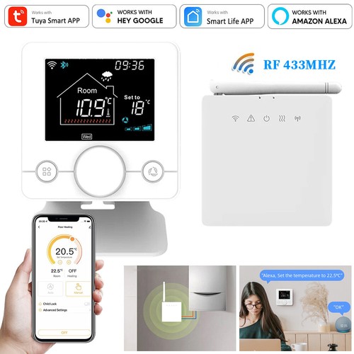 Tuya WiFi Smart Wireless Thermostat RF 433MHZ Receiver for Boiler Heating Alexa