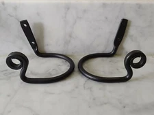 Scroll Curtain Tie Back holder PAIR w/ screws - Amish forged sturdy wrought iron