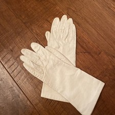 Vintage Ivory Kidskin French Leather Silk Lining Women's Formal Gloves Size 7