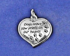 Dog Memorial Charm Pendant Sterling Silver Pl Dogs Leave Paw Prints on our Heart