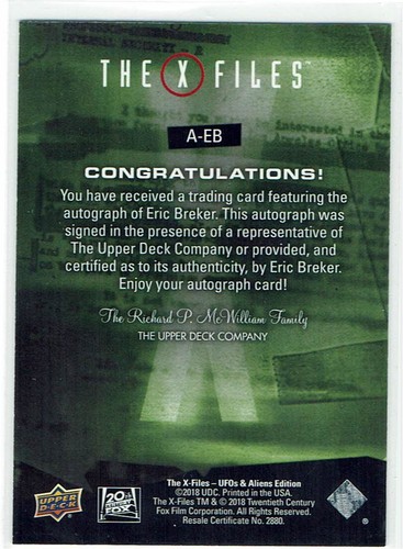 X-Files UFOs and Aliens 2019 INSCRIPTION Auto A-EB Eric Breker Ambulance Driver - Picture 2 of 2