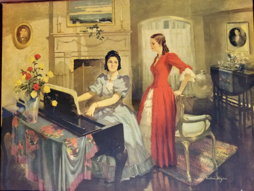 Signed Frederic Mizen Victorian Ladies Play Piano Framed Art Print Vintage - Picture 3 of 11