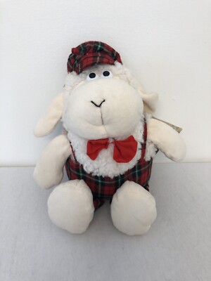 Gulliver Land Lamb Plush Red Plaid Hat, Overalls, & Bow Pre-Owned W/ Tag