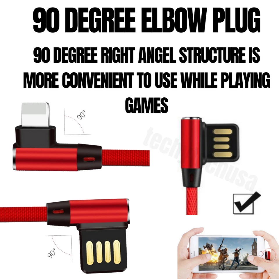 Paquete de 3 cables de alta resistencia de 90 grados de 3/6/10 pies para cargador iPhone 12 Pro Max 11 Foto 3 de 4