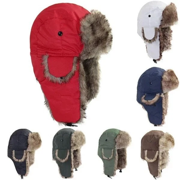 Invierno Para Hombres Ushanka Aviador Trampero Sombrero Soldado Ruso Solapa Imitación Piel Gorra, Cálido Foto 4 de 4