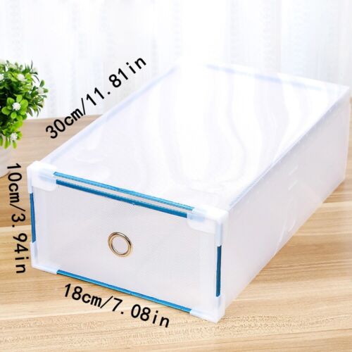 10X Clear Plastic Shoe Storage Boxes Drawer Stackable Foldable Organiser Durable - Picture 7 of 15
