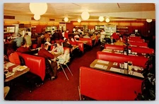 Ottawa Illinois~Etna Oasis Restaurant Interior~Waitress~Truck Stop~1965 Postcard