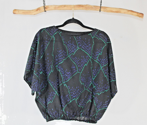 Top Ala de Murciélago Adornado Negro Semi Transparente John's Girl Petites Vintage Clubbing - Imagen 1 de 6