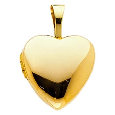 14K Yellow Gold Heart Charm Locket Pendant For Necklace or Chain