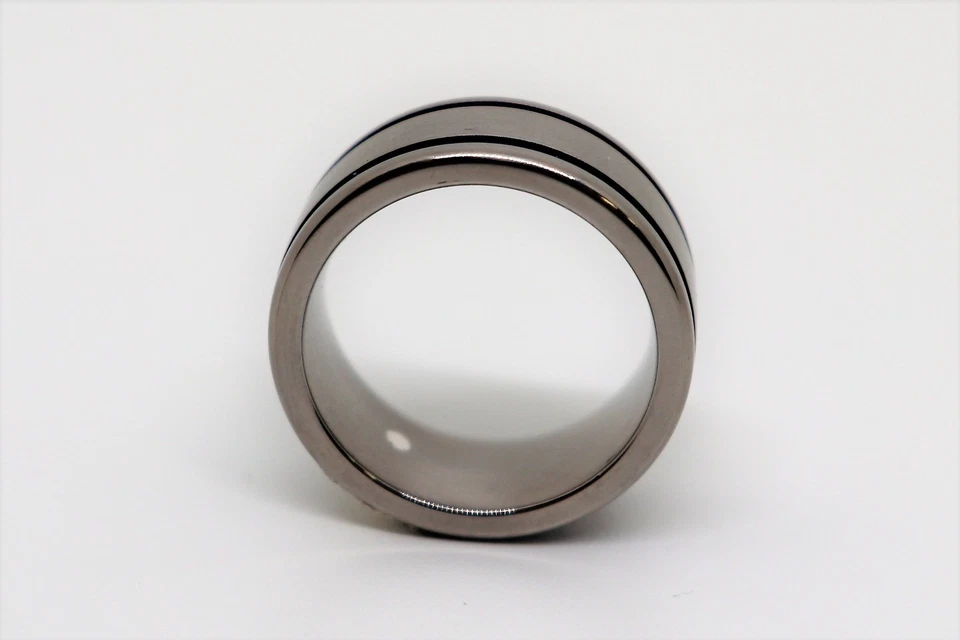 Wedding Band For Policeman W/Badge Titanium & Sterling Blue stripes size 9.5 - Image 3 of 4