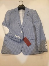 Boys Elie Balleh Navy Striped Blazer With White Elbow Patch, Sizes 3,8