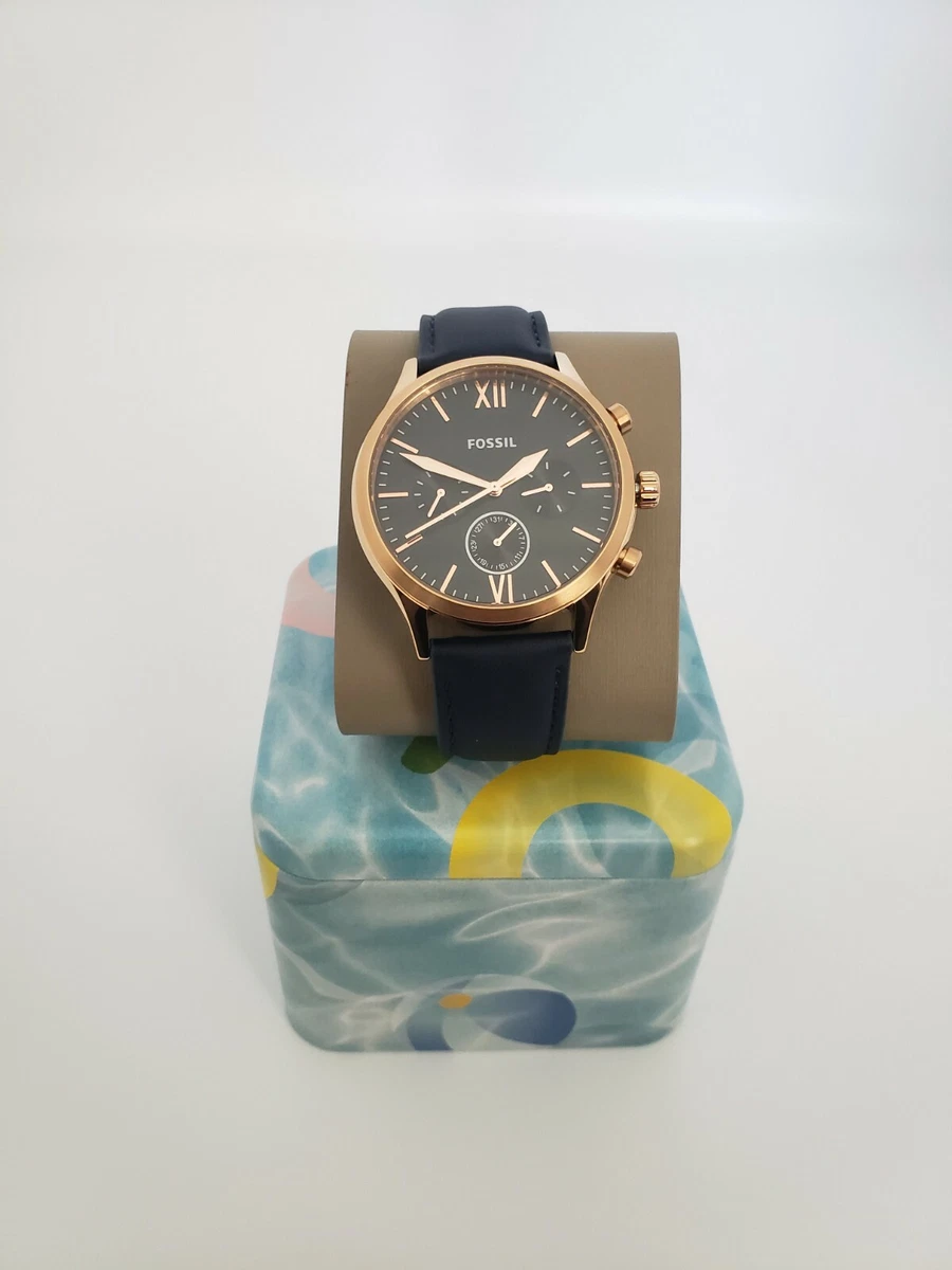Fenmore midsize multifunction navy leather watch sale