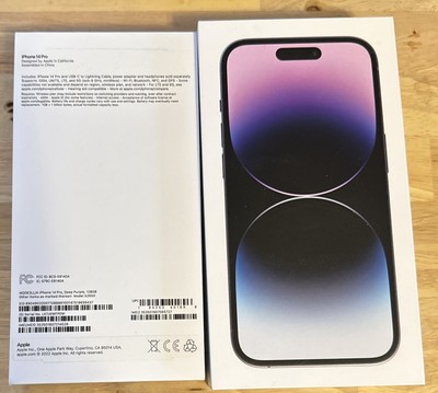 Apple iPhone 14 Pro Deep Purple 128gb EMPTY BOX ONLY and Charging 