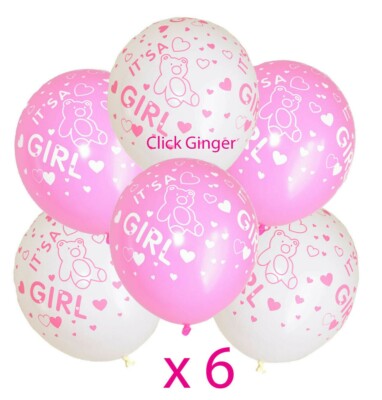 Its a Girl Pink White x 6 Latex Balloons Helium Baby Shower Sprinkle ...