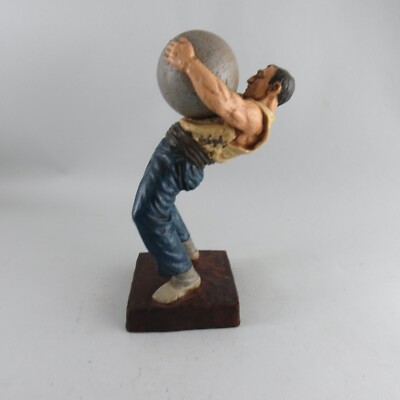 Hand Painted Cast Resin Figure Man Carrying Large Stone Alberdi 9'' Tall