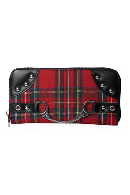 Banned Alternative Geldbörse Tartan Handcuff Geldbeutel Rot Kariert Punk Nieten