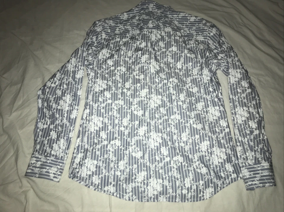 CAMISA CASUAL HOMBRE ELIE TAHARI MANGA LARGA TALLA MEDIANA BLANCO/AZUL FLOR Foto 3 de 4